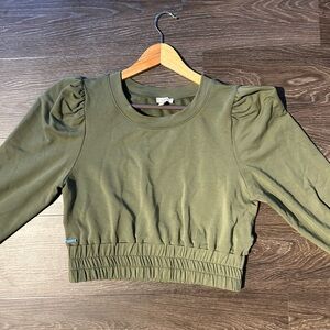 Olive Green Puff Sleeve Crop Top
